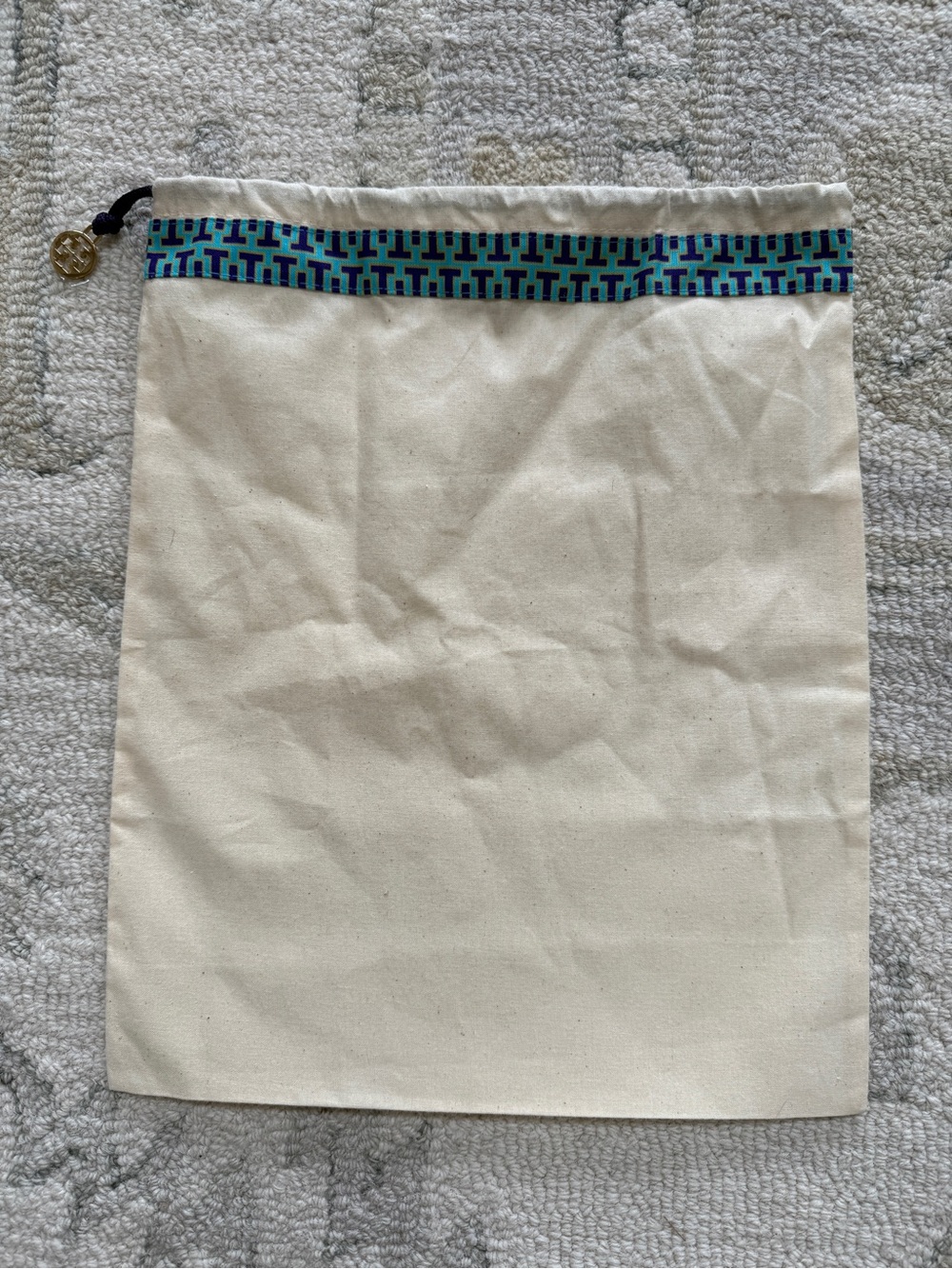 Tory Burch Cream Canvas Drawstring Dust l Travel Bag 12x15